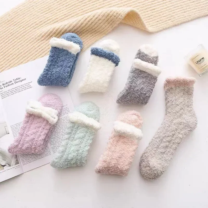 Winter Warm Fluffy Socks Coral Fleece Indoor Floor Slipper Women socks Thicken Plush Candy Color Home Sleep Socks Christmas Gift