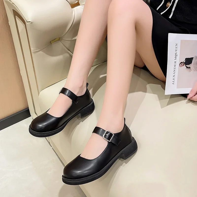 Women\'s 2024 Spring/Summer/Autumn New British Academy Style Low Heel Round Toe Mary Jane Single Shoes with Small Leather Shoes