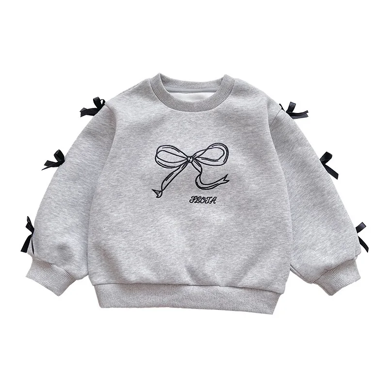 Spring Autumn New Kids Korean Long Sleeve Undershirt Medium Small Girls Sweet Cute Bow Knot Sweatshirt Top Trendy