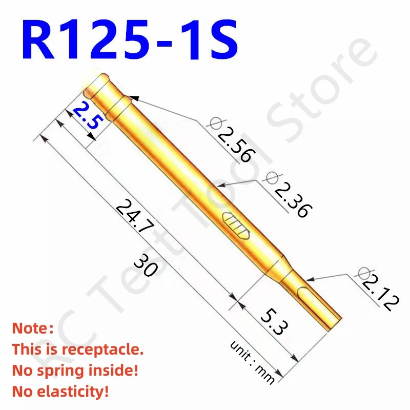 20/100PCS R125-1S Test Pin P125-B Receptacle Brass Tube Needle Sleeve Seat Solder Connect Probe Sleeve 30mm Outer Dia 2.36mm