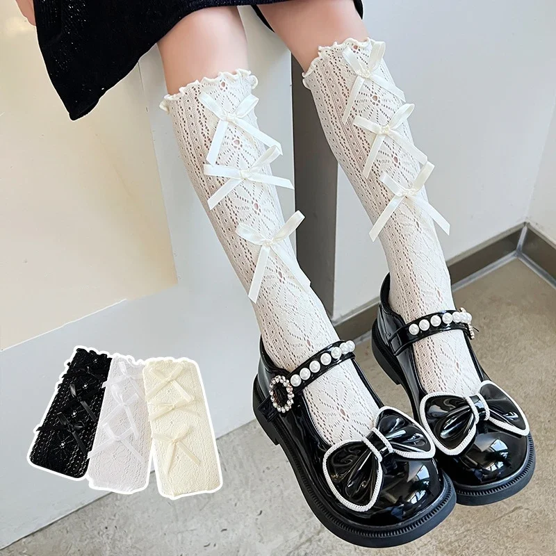 Baby Thin Lolita JK Socks Lace Bowknot Stockings Girls Long Socks School Uniform Princess Calf Socks Kids Knee High Stocking