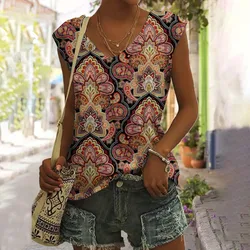 Women's Leisure Daily V-neck Vest Retro Flowers Art Print V-neck Vest Summer Lightweight Comfortable Street Popular V-neck Vest