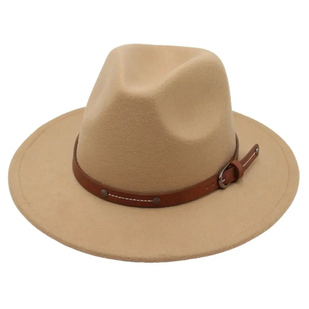 Mode Mit Gürtel Schnalle Filz Fedora Hüte Vintage Breite Krempe Panama Kappe Elegante Weiche Jazz Hut Männer Frauen – Detail 18