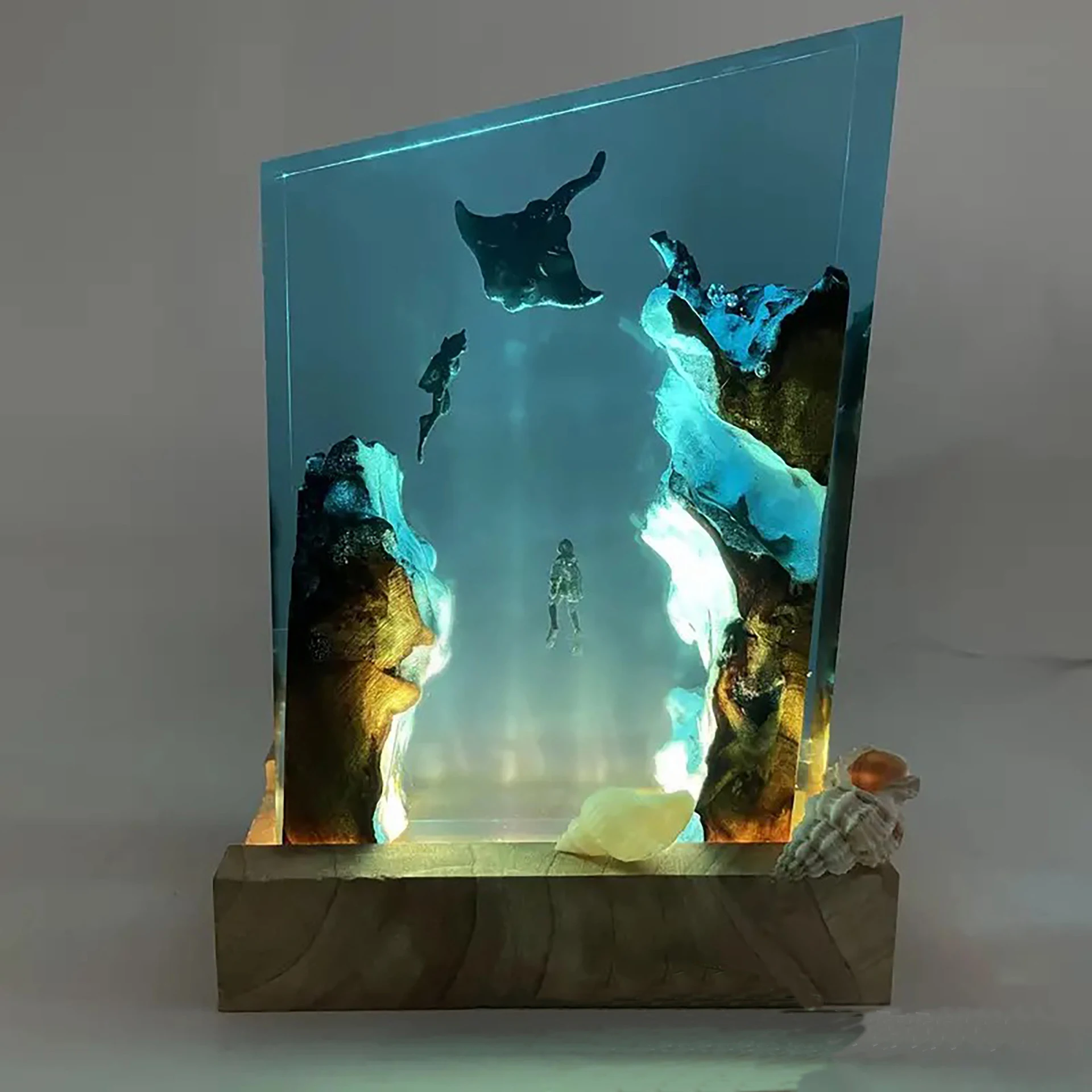 

Diver deep sea exploration wooden lamp free diving unique decoration night light birthday gift Christmas gift decoration