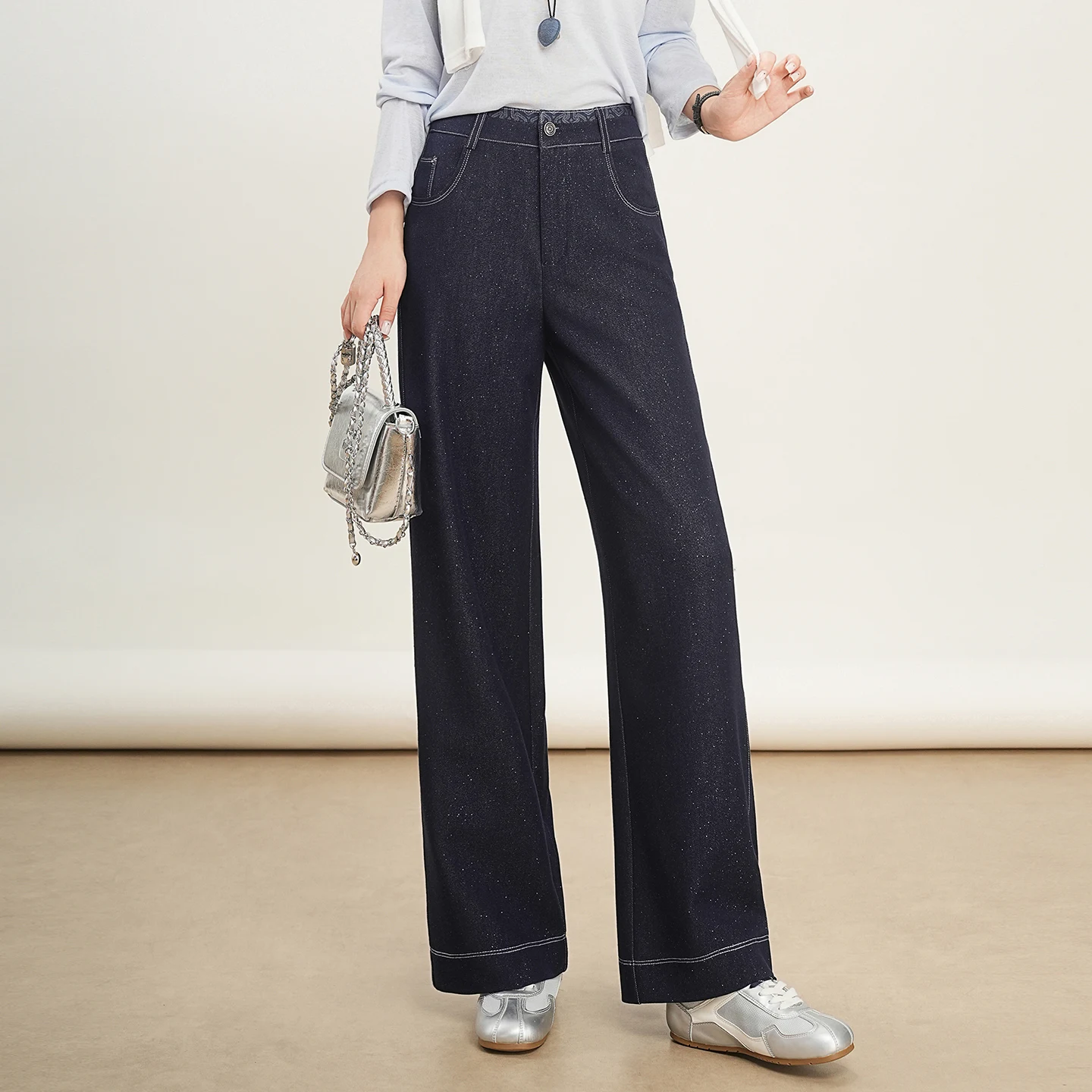 

Женские джинсы в стиле ретро, оригинального цвета, с высокой талией, облегающие, повседневные, широкие штанины, с яркими пайетками, свободного кроя.