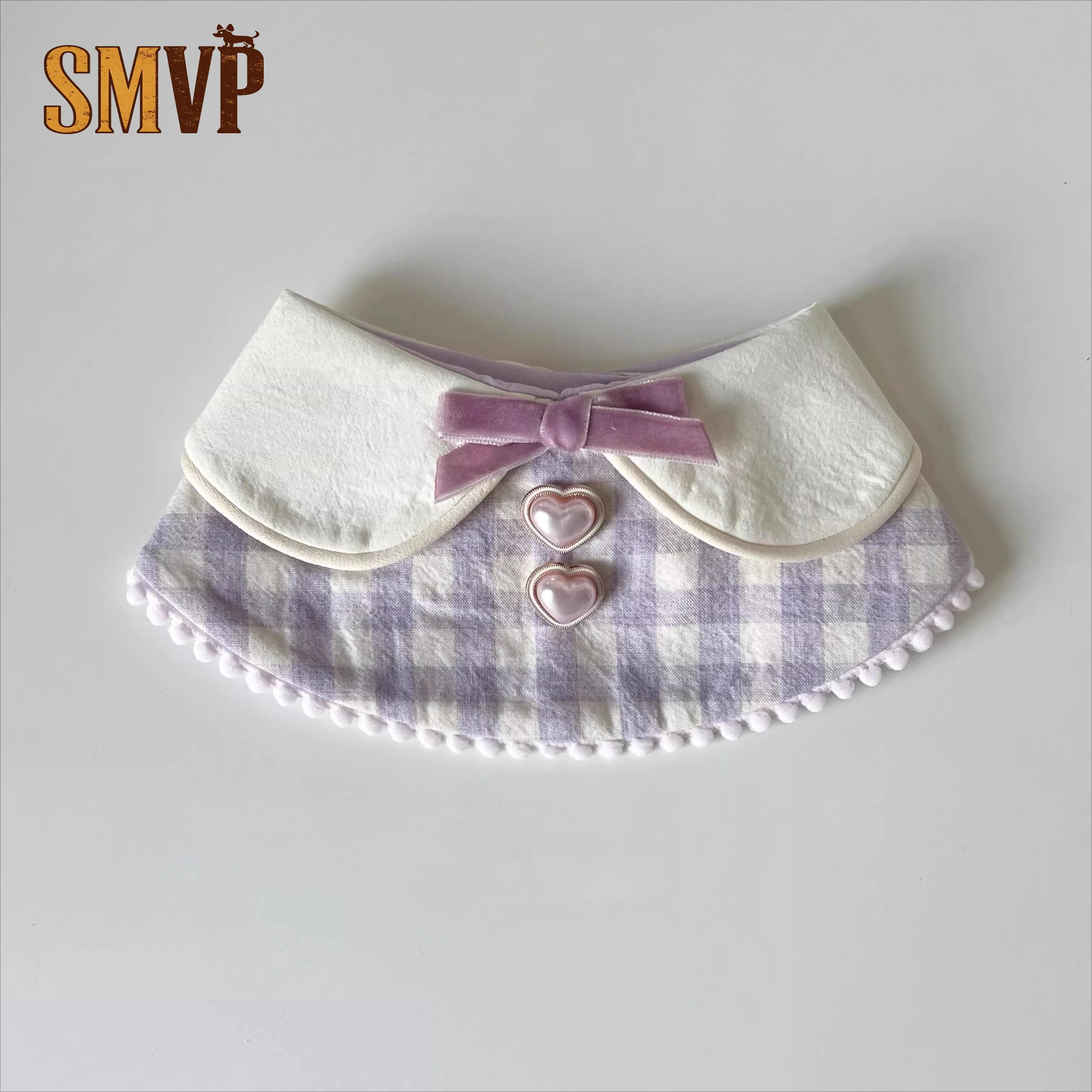 

Original Design Japanese Light Purple Milk White Plaid Gentle and Fresh Preppy Style Kitten Small Dog Bib Anti Fouling