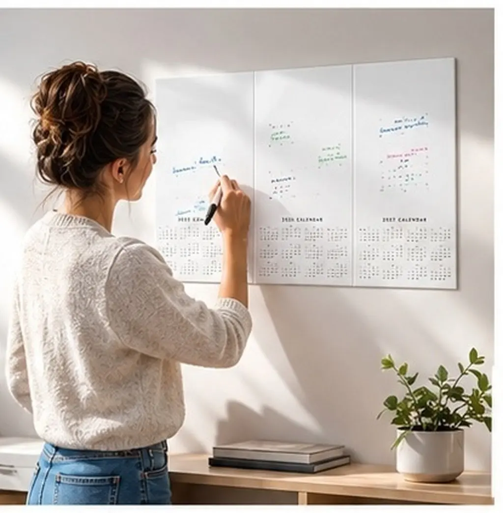 3Pcs Dry Erase Wall Calendar A3 Undated Whiteboard Sticker Large Writable Yearly Planner for Office Home Classroom