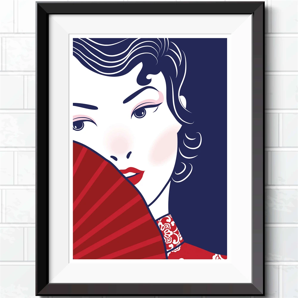 Japanese Retro Poster and Print Beautiful Asian Geisha Pop Art Canvas Paintings Wall Art Picture for Home Decor No Frame