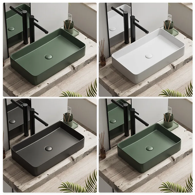 Dark green matte wash basin square round ceramic color table basin basin, bathroom black wash basin single basin