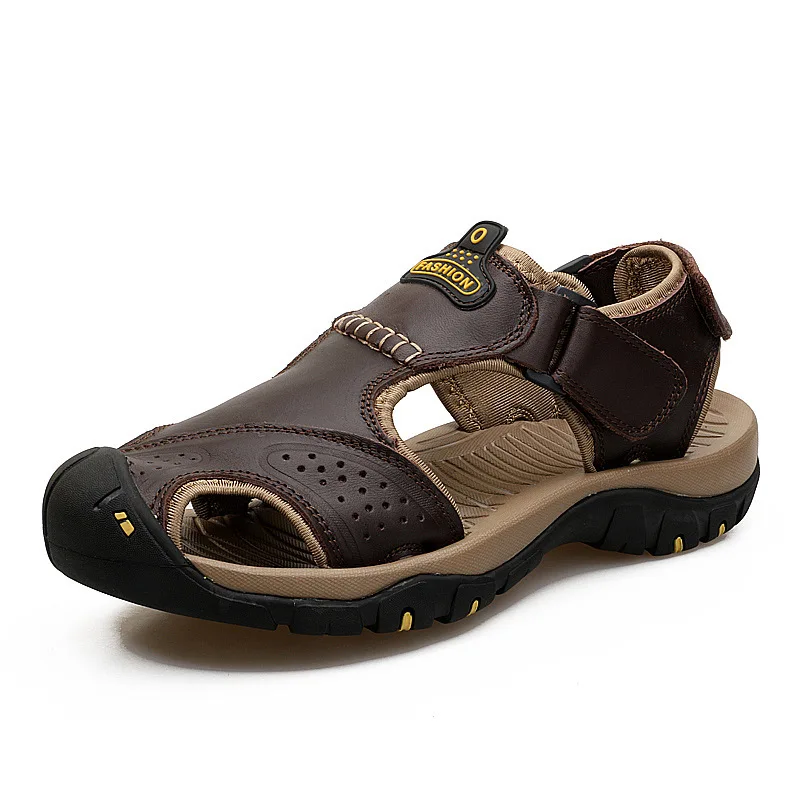 

Summer Men's Shoes Sandals Beach Shoes Slippers Leather Cowhide Face Large Size Outdoor Casual Anti-collision Baotou Sandals