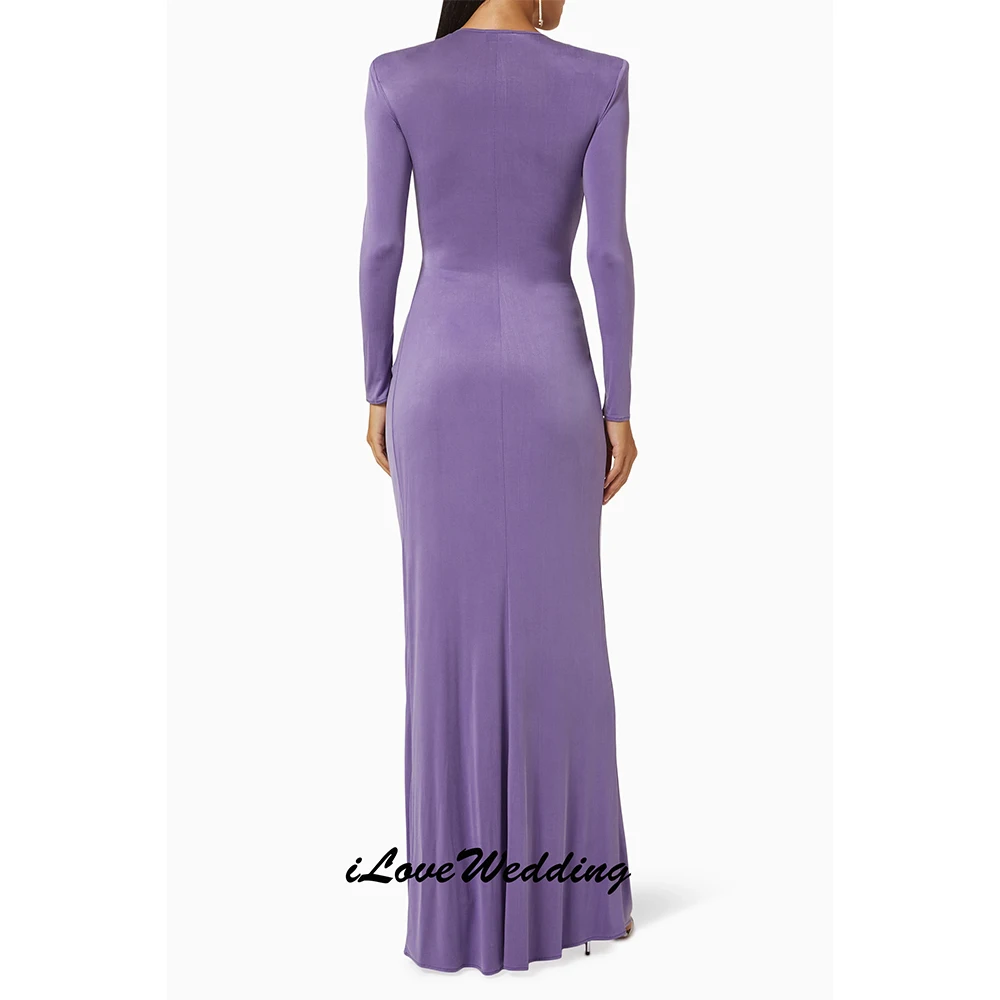 Black V-neck Evening Dresses 2025 Long Sleeve Belt Mermaid Side Split Floor-Length Arabic Pleated Wedding Party Dress  Customize image 3