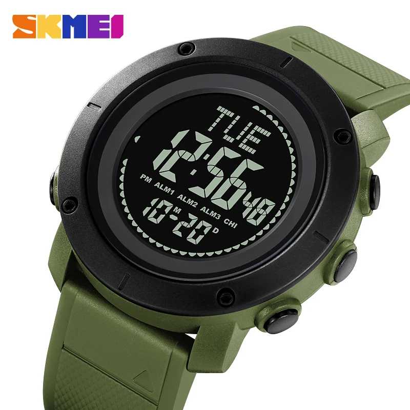 SKMEI Men's Digital Watches Countdown Sport Men Electronic Watches Back Light 5Bar Waterproof Compass Wristwatch Reloj Hombre