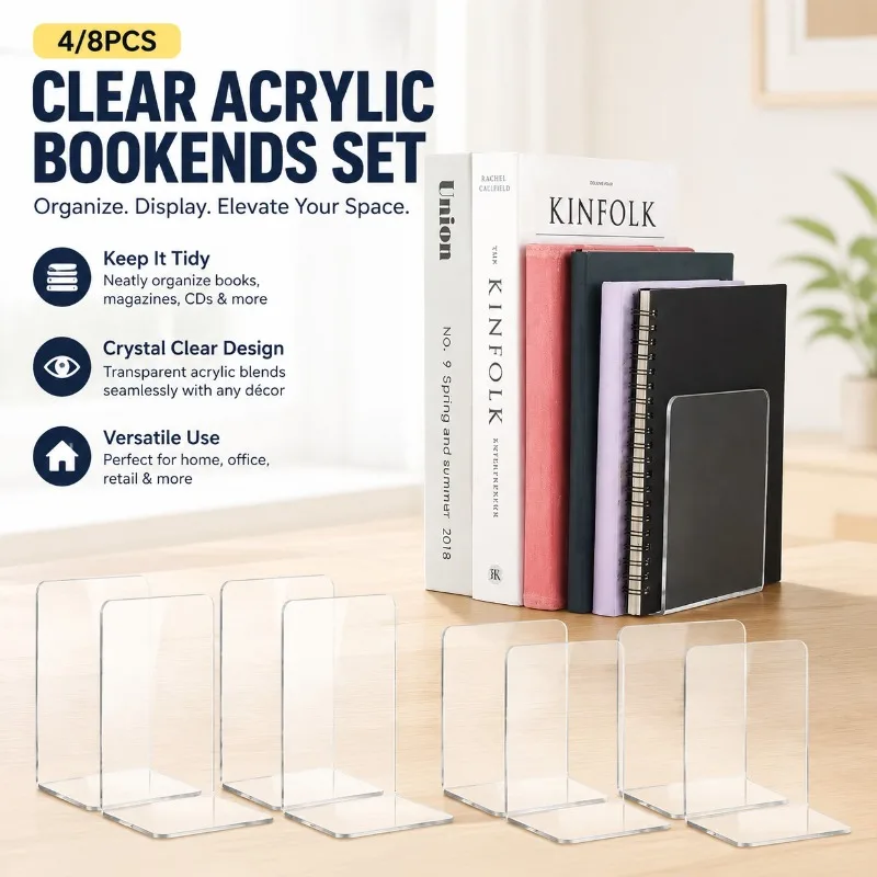 Solid Color Large L-shaped Acrylic Bookends Ins Style Simple Desktop Book Support Baffle Transparent Thickened Book Divider