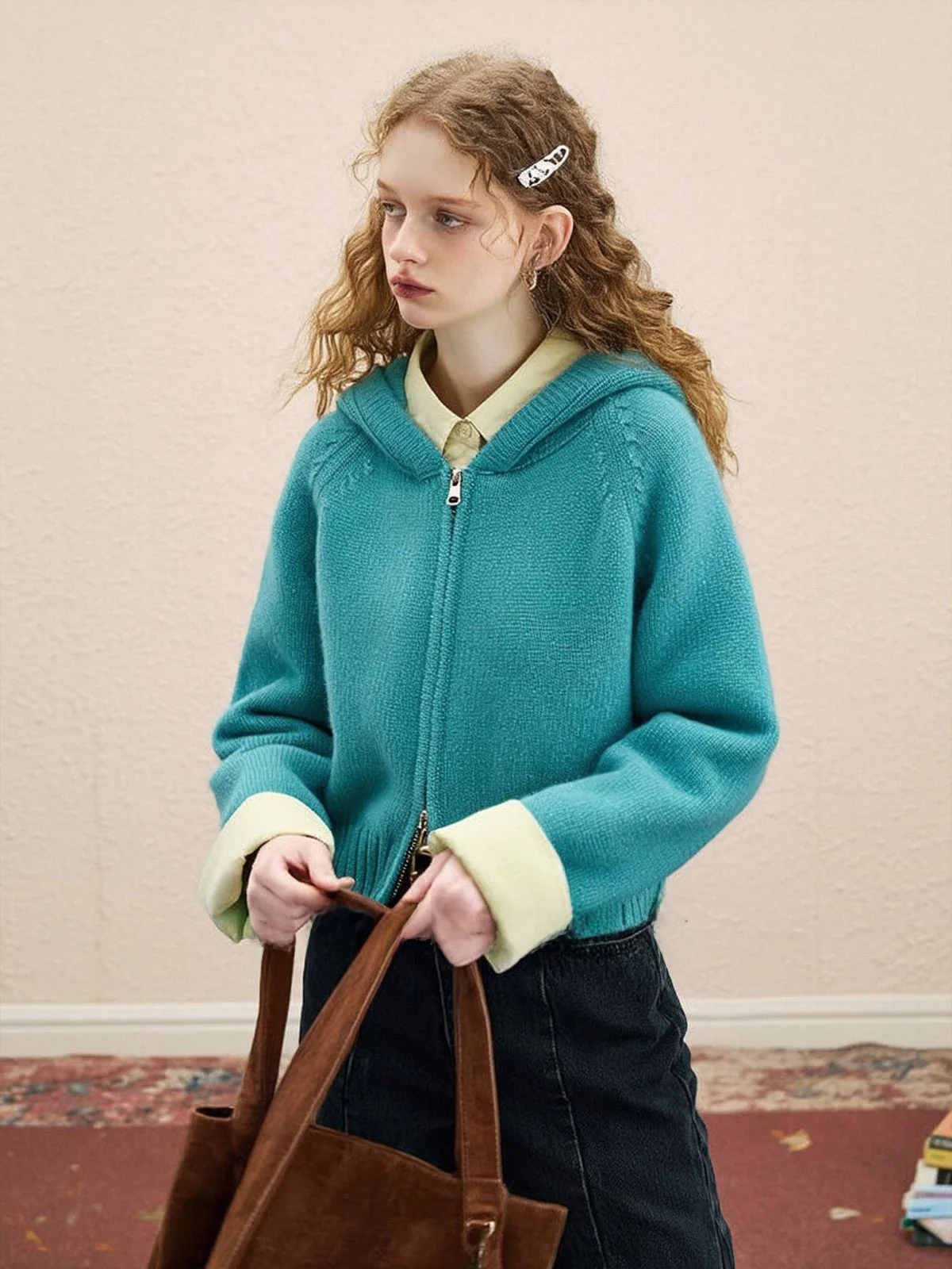 

ZhuoZhi Lazy Sle Hooded Zipper Knitted Open Cardigan Women's Spring New Loose Versatile Warm Sweater Soft Casual Long Sve