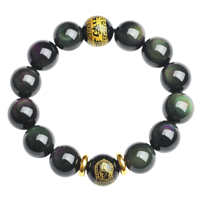 UMQ Natural Rainbow Eye Obsidian Buddha Beads Bracelet Zodiac Benming Buddha Bracelet Lucky Beads Couple Style