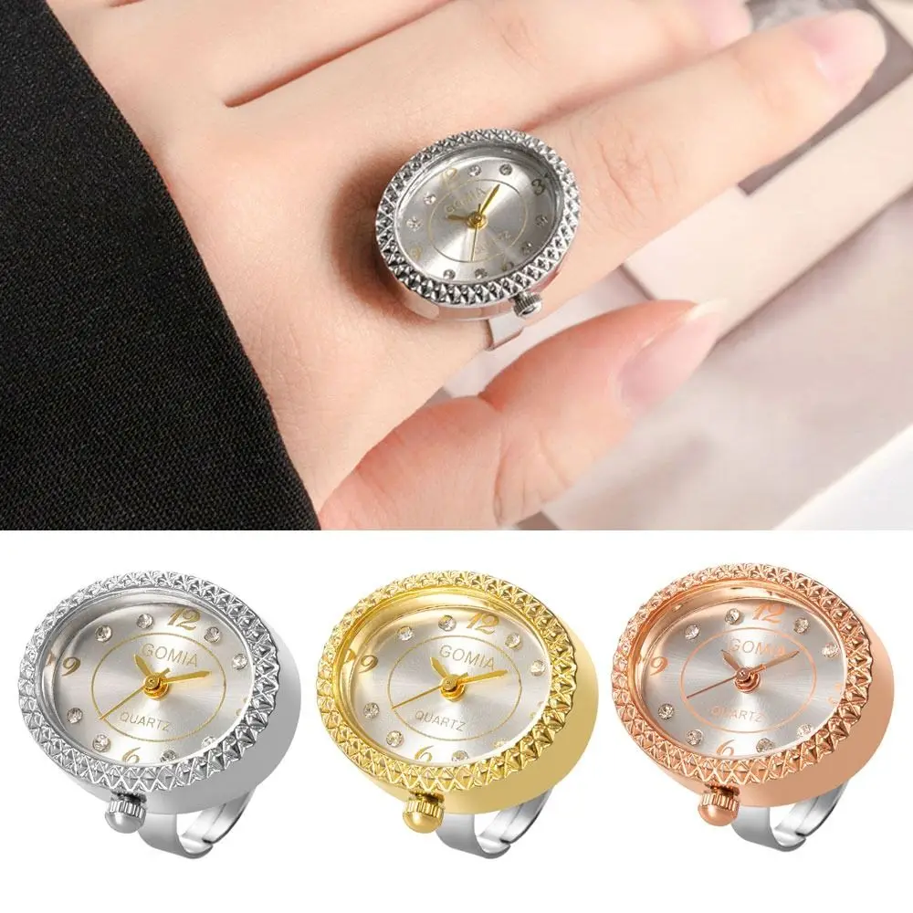 합금 디지털 커플 시계 반지, 레트로 쿼츠 탄성 반지, 보석 선물, 라운드 쿼츠 손가락 반지, 여성 패션