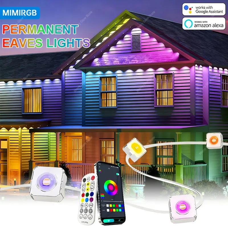 45M 90LED aleros permanentes luz LED RGBIC inteligente para exteriores para el hogar con control remoto aleros de casa completa luz fiesta Navidad vacaciones Deco