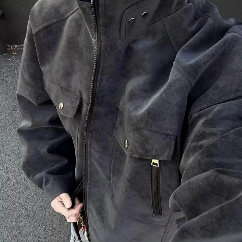 

Осенне-зимняя мужская куртка большого размера (до 250 фунтов), свободного кроя, повседневная, деловая, с воротником-стойкой, рабочая одежда, молодежная мода