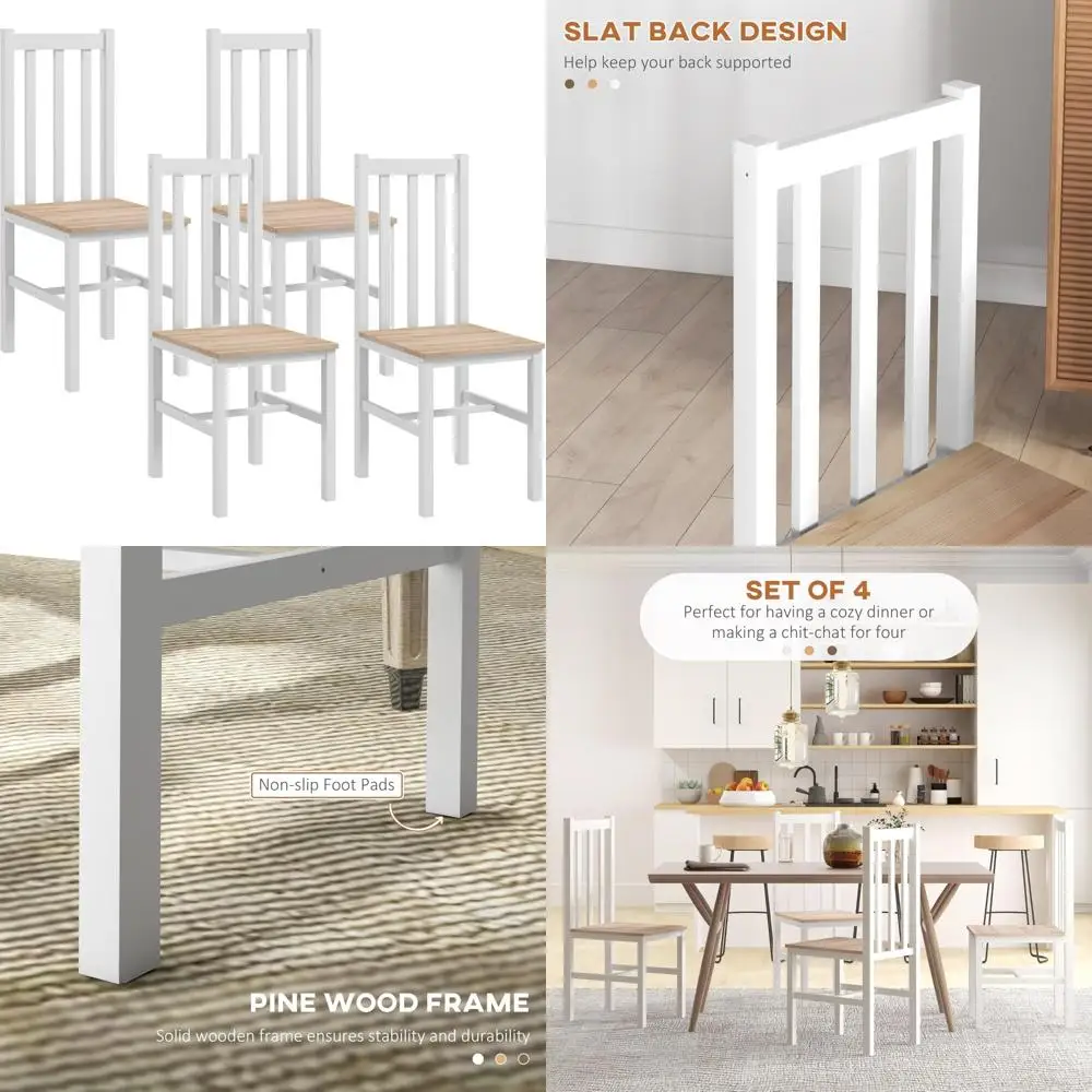 Set di 4 sedie da pranzo in stile fattoria, sedute in legno con schienale a doghe per cucina e sala da pranzo, adatte per soggiorno e sala da pranzo