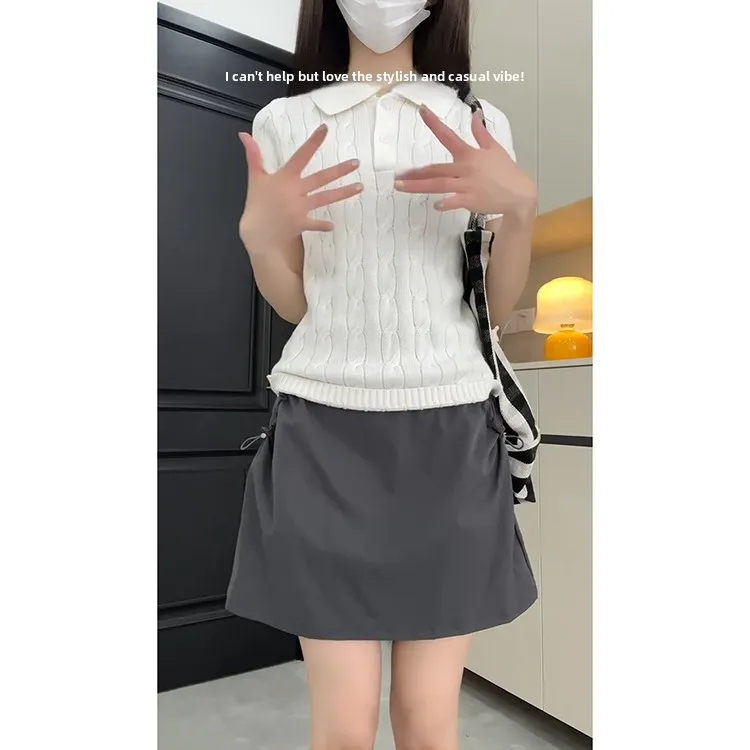 تنورة قصيرة رمادية أمريكية عالية الخصر للنساء صيف 2025 جديدة للأنشطة الخارجية والترفيهية نصف تنورة مضادة للكشف بأسلوب ملابس ا...