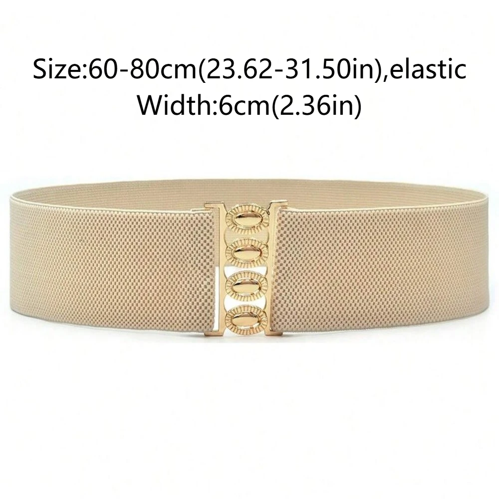 Fashion Elastic Wide Side Waistband Women Golden Buckle Waist Cover Waist Belt Straps Paired with Dress Coat