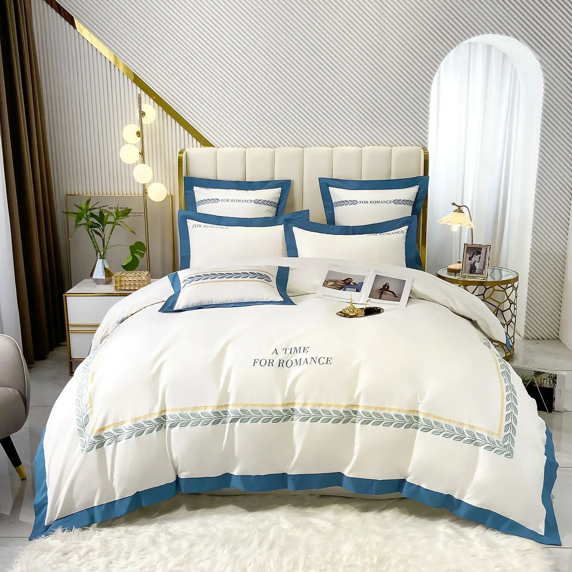 

European High-end Embroidery Cotton Ground Wool Four-piece Set Thickened Autumn and Winter Style Warm Bedding