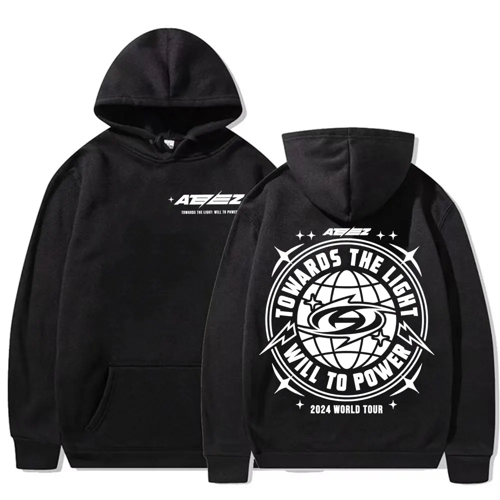 جديد Ateez جولة حول العالم سوف قوة الخريف الشتاء الكبار الرجال الكورية في الهواء الطلق فضفاض الهيب هوب الشارع بأكمام طويلة مقنعين البلوز #4