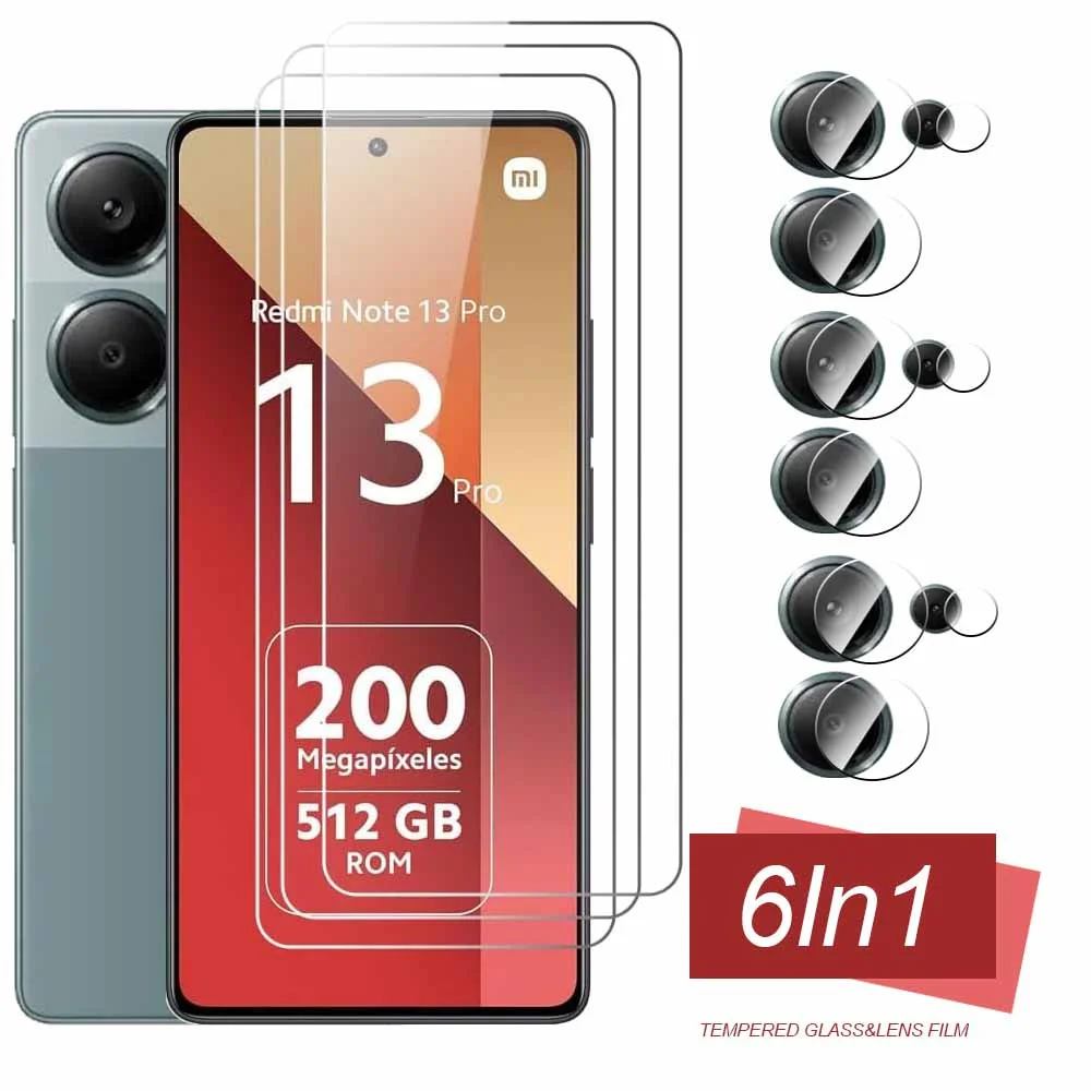 6in1 ป้องกันสําหรับ Xiaomi Redmi หมายเหตุ 13 Pro 4G กระจกนิรภัยฟิล์ม Redmy Note13Pro ไม่ 13 Pro หน้าจอกล้องป้องกันฟิล์ม