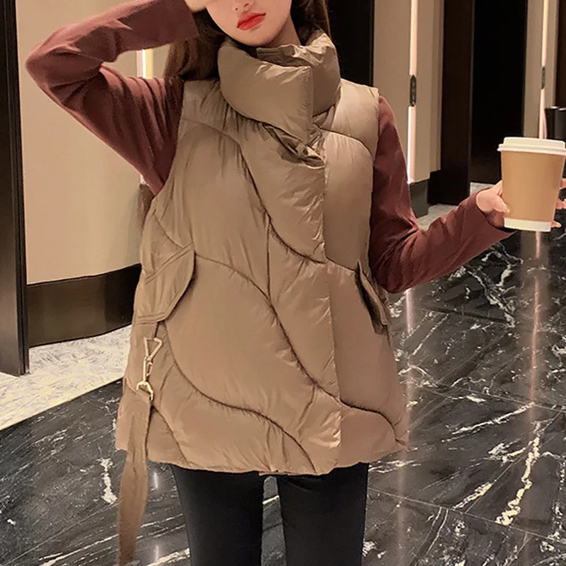 

Women'S Short Down Cotton Vest Loose Student Sleeveless Jacket Waistcoat Loose Oversize Sleeveless Vest Coat Jacket Big Pockets