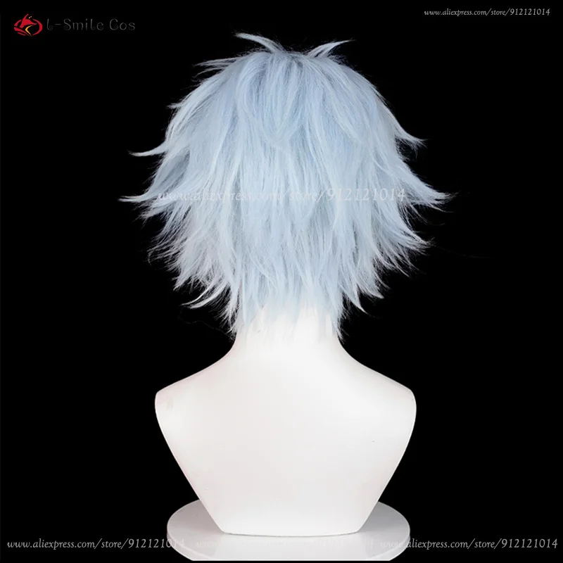 NANA Okazaki Shinichi Cosplay Wig Fluffy 30cm Light Blue Anime Wigs Heat Resistant Synthetic Hair Halloween Unisex Wig + Wig Cap