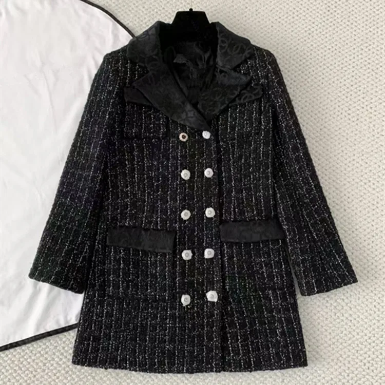 

Customized New Winter 2025 styles of European and American women's clothing Long-sleeved double-breasted suit collar tweed coat