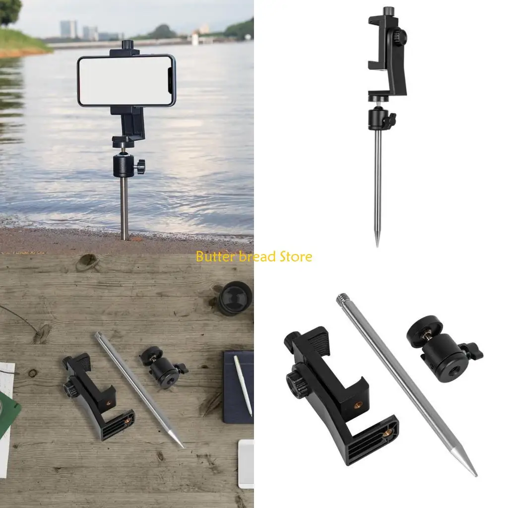 

W89C Adjustable Metal Ground Spikes Phone Holder Outdoor Phone Stand for Stable Low Video Recording in Golf & Fishing