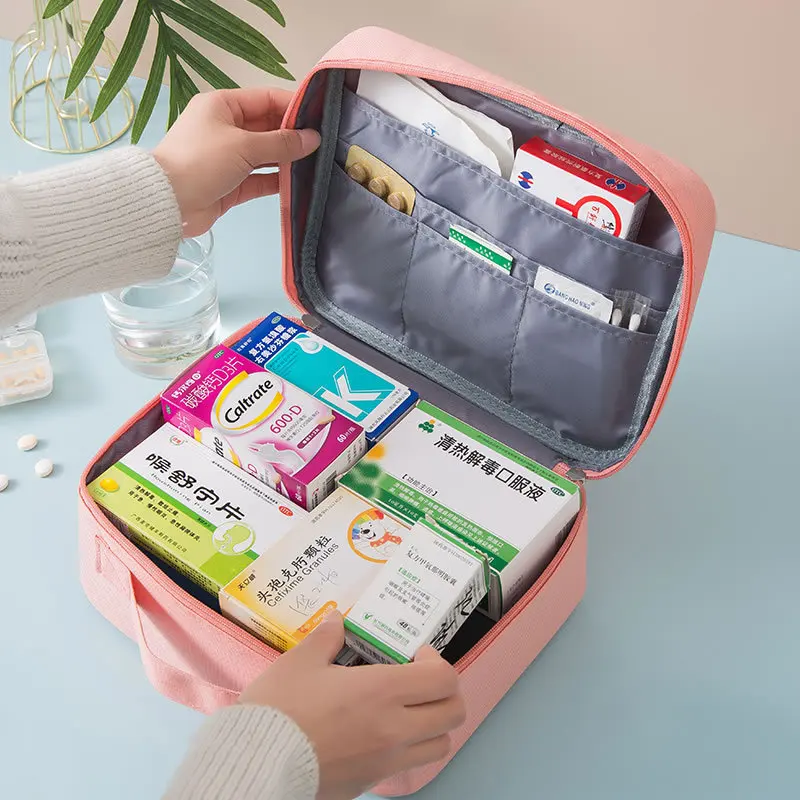 ขนาดใหญ่หนากล่องยา Layered Family First Aid Kit กล่องยายาตู้ผ้าแบบพกพาเก็บกระเป๋า