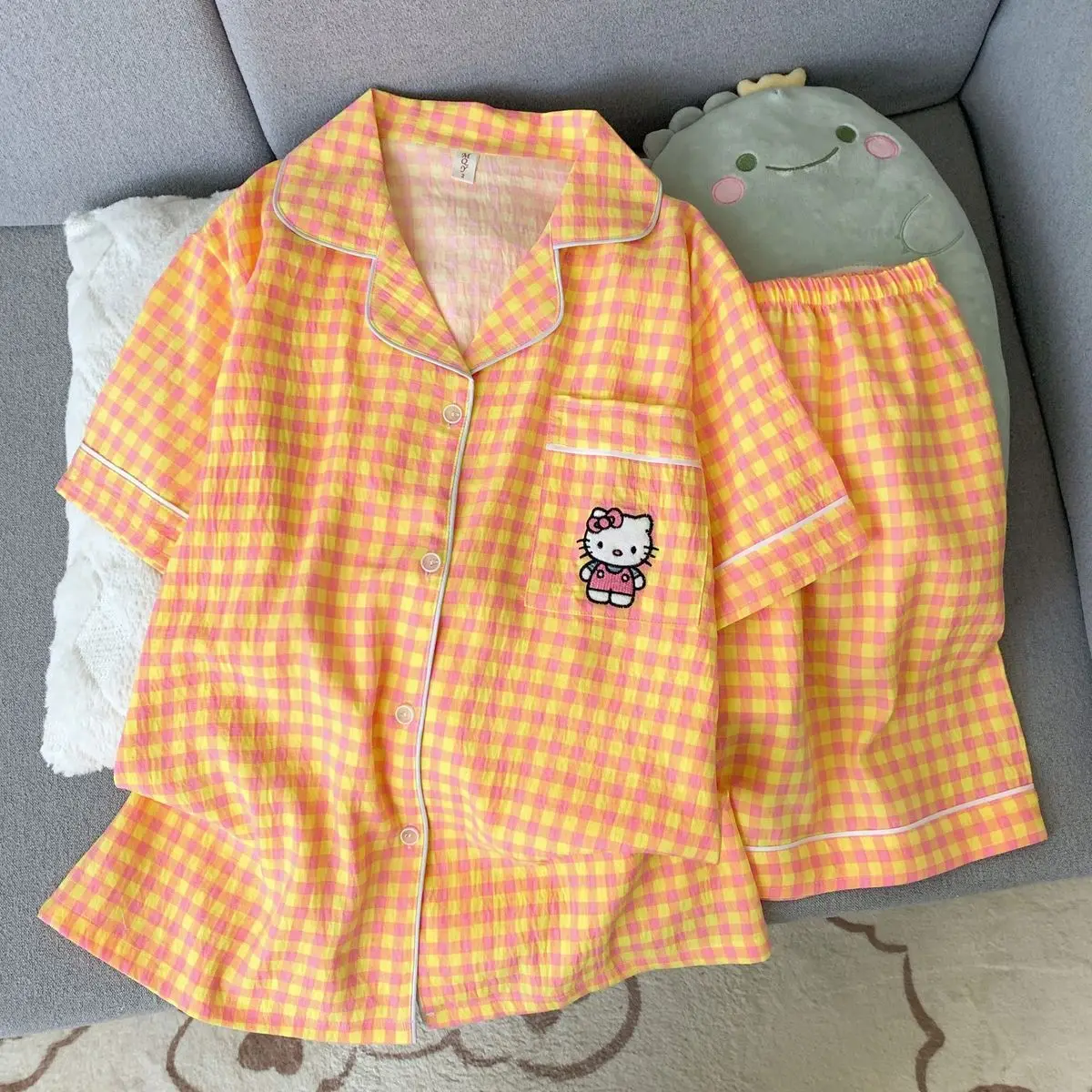 

Sanrio Hello Kitty Cotton Pajamas Set Women's Nightwear Shorts Short Sleeve Sleepwear Kawaii Cartoon Pijama Student Home Suit