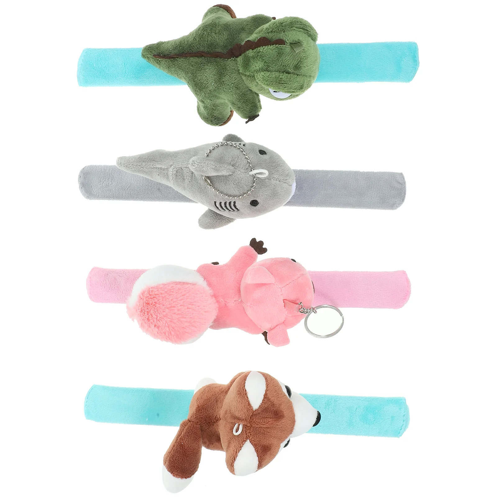 4 pulseras de relleno de dinosaurio tiburón, pulseras de bofetadas de animales peludos, círculo de papá con niño relleno