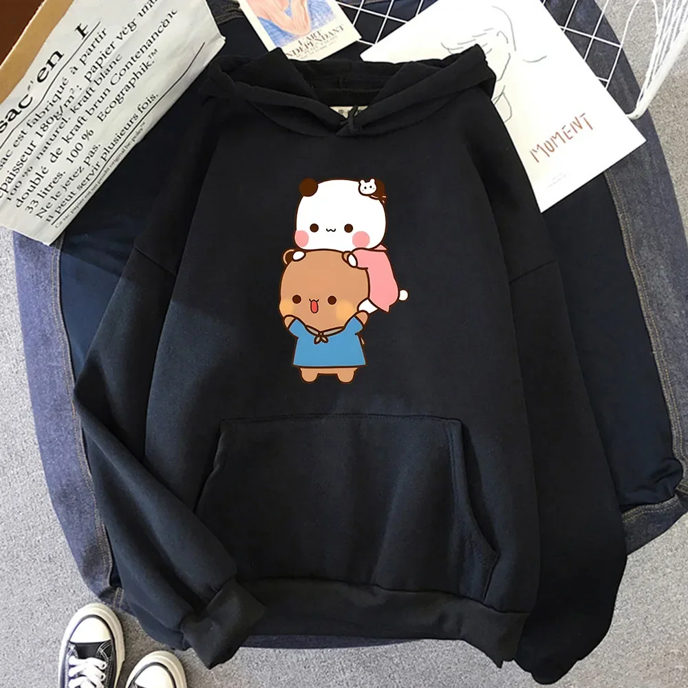 Kawaii DuDu and BuBu Enjoying Their Time Hoodies Cute Panda Bear Graphic Sweatshirt Korean Styele Women Clothes Men Coats Unisex