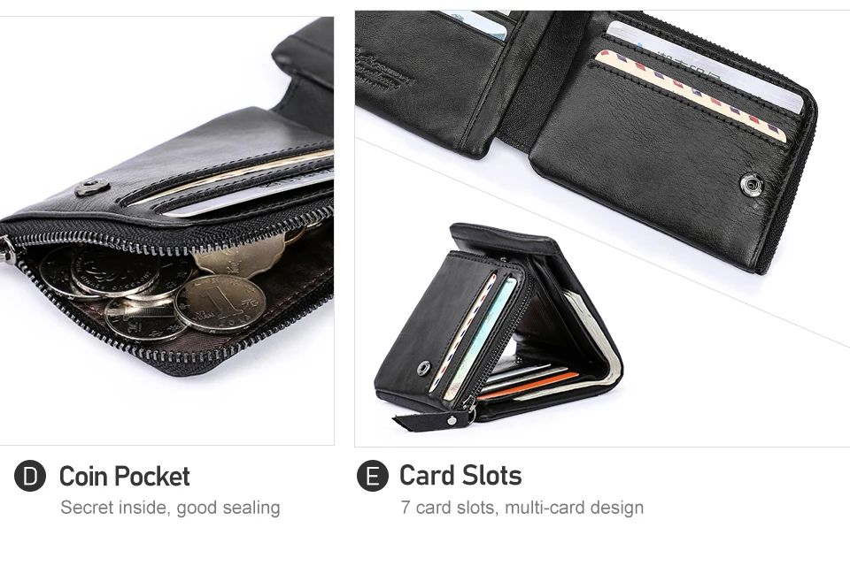 CONTACT'S Echtes Leder Männer Brieftasche Vintage Trifold Haspe Brieftasche Reißverschluss Geldbörse Kartenhalter Geld Clip männer Brieftaschen – Detail 25