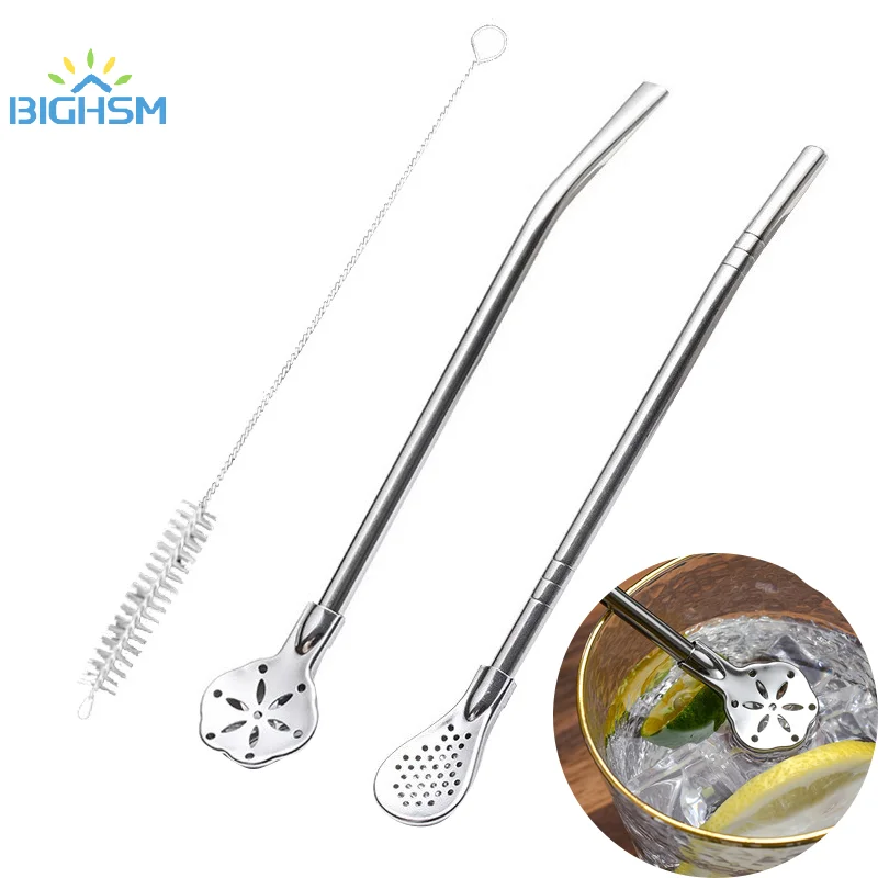 2Pcs Detachable Filter Straw Stainless Steel Straws Spoon Tea Filter Yerba Mate Straw Reusable Drinking Tool Bar Accessories