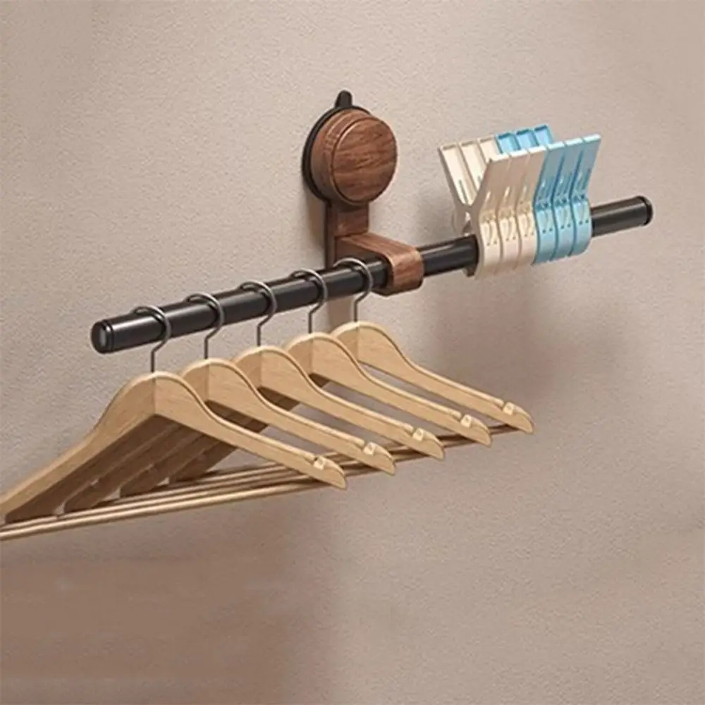 

Walnut Wood Retro Style Towel Bar Space Aluminum Plastics Suction Mount Towel Bar Waterproof No Need To Drill Holes