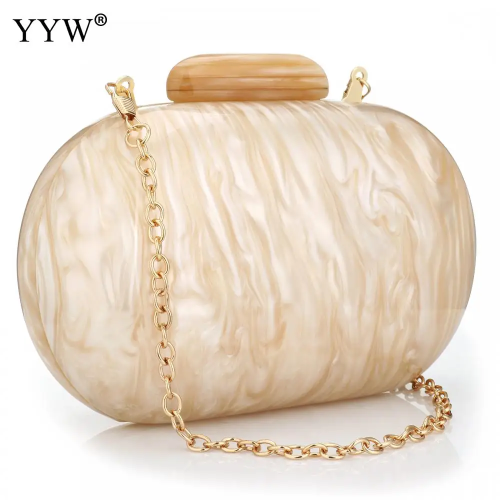 YYW Acrylic Clutch Bags Women 2022 Beige Marble Handbags Oval Women Evening Bag Wedding Wallets Party Prom Design Luxury Purses