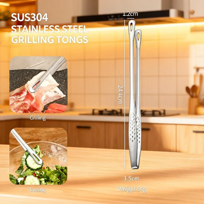 Extra Long Stainless Steel Kitchen Tongs Non-Slip Heat Resistant BBQ Grill Tongs for Steak Seafood Salad Cooking Tools