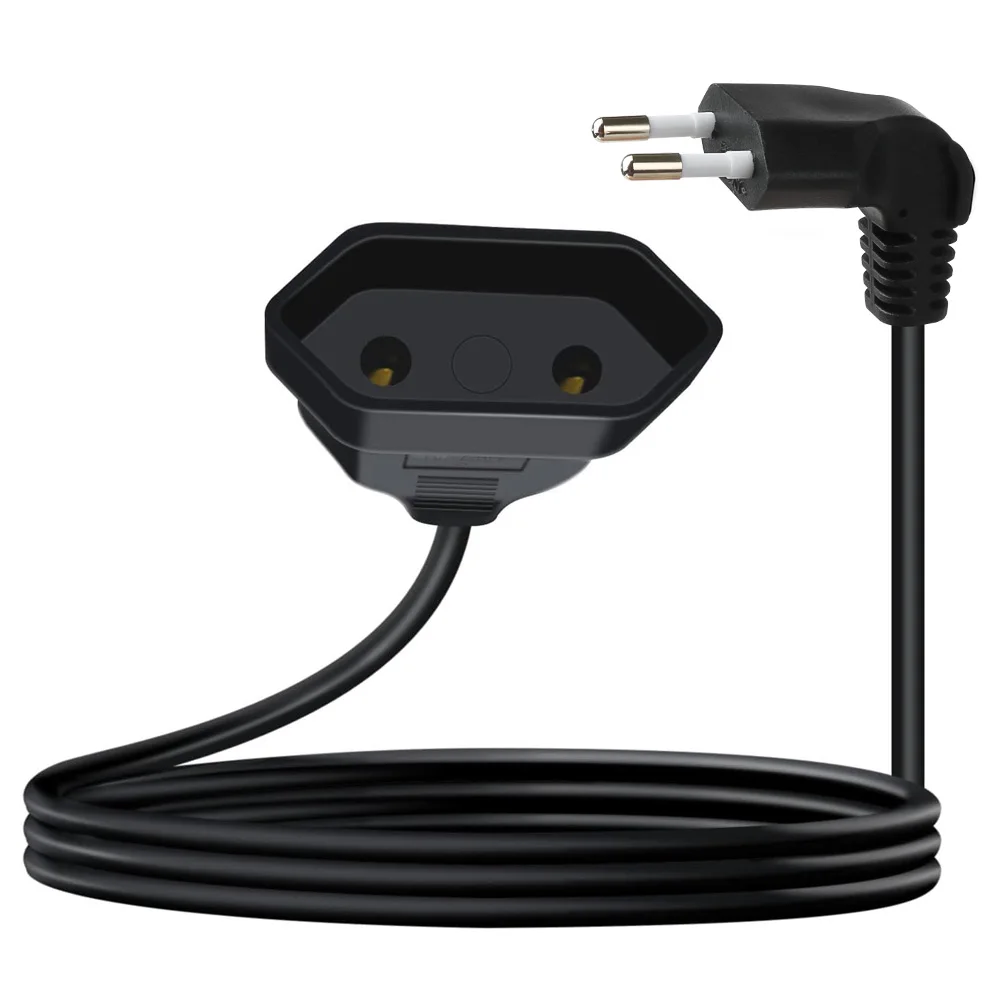 

Удлинитель с 2-контактной вилкой стандарта ЕС - электрический кабель 1 м с выключателем, 2.5А 250В, черный адаптер питания для дома и офиса