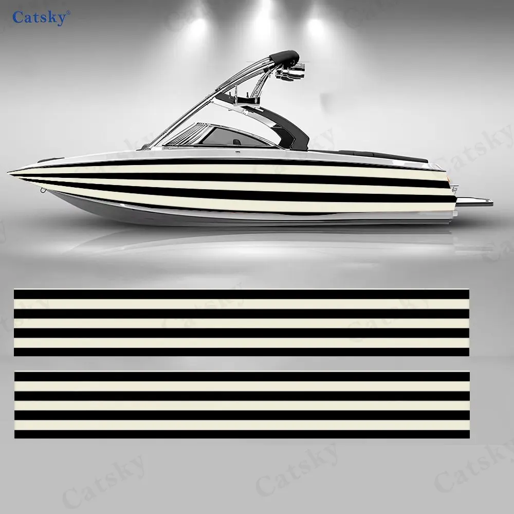 

Набор из 2 черно-белых полосатых наклеек для корпуса лодки, водонепроницаемые виниловые наклейки из ПВХ для рыболовных судов, прочный и стильный дизайн