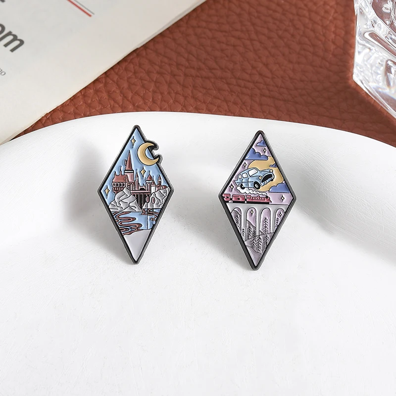 الخيال فيلم السحرية عيد الميلاد القلعة المينا دبوس الأزرق تحلق معالج سيارة دبابيس شارة التلبيب هدايا مجوهرات الأزياء للأصدقاء #4