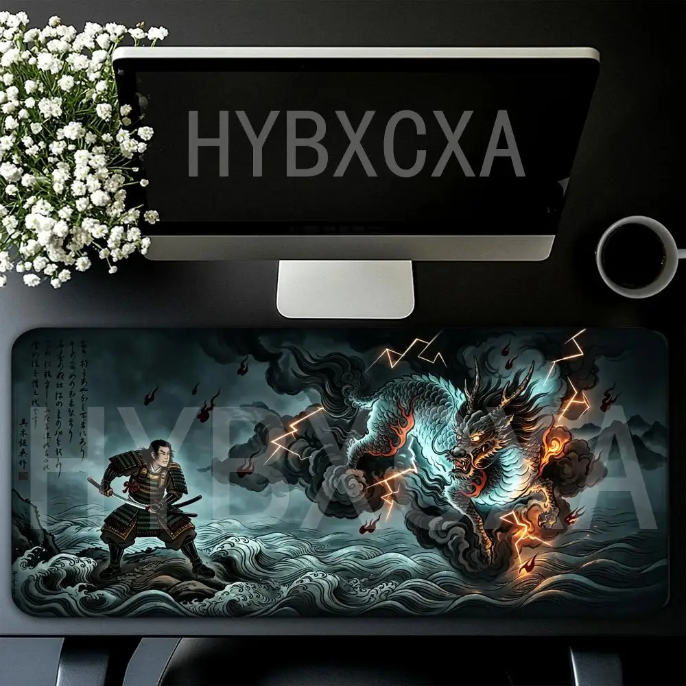

HYBXAXC Japanese Samurai vs Dragon Mouse Pad Non-Slip Rubber Base Large Desk Mat for Gamers Washable & Durable for Fantasy Fans