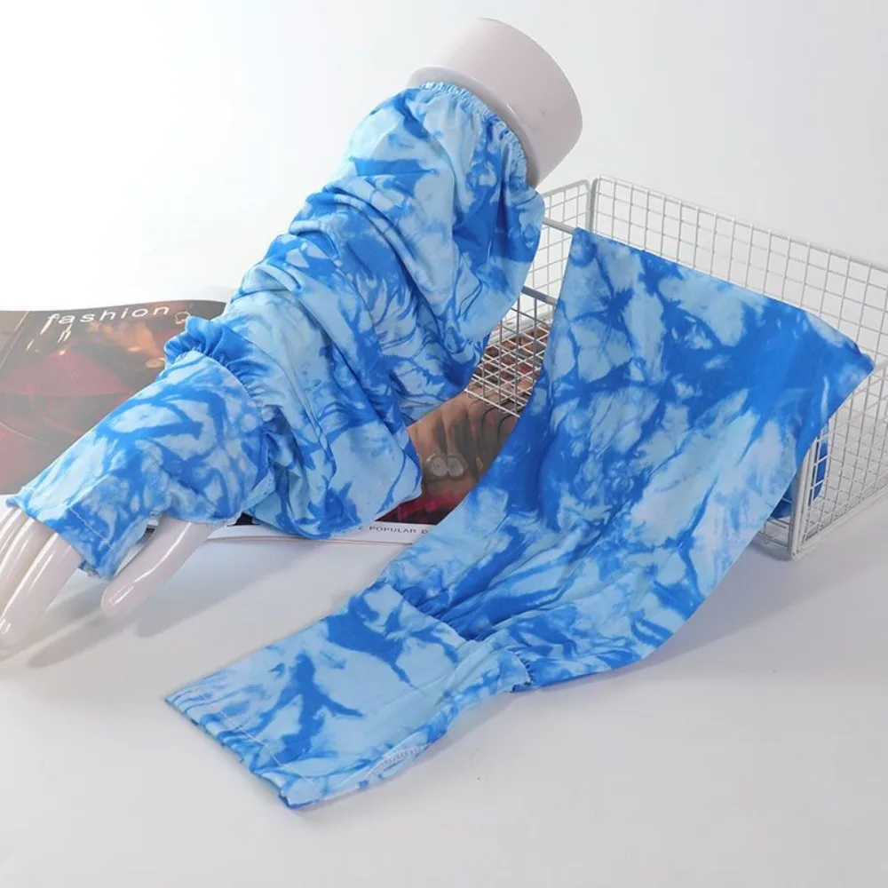 Cravate teinture manches longues en soie glacée Style ethnique Protection solaire bras couvre isolation UV manches de glace gants de cyclisme