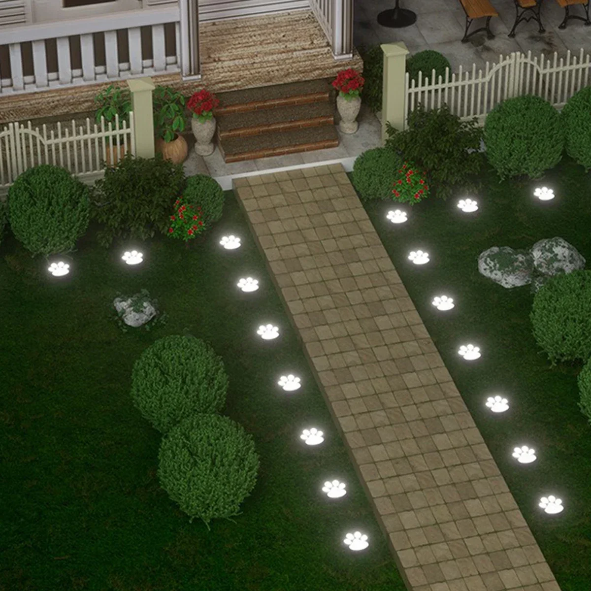 Solar Lawn Light Dog Paw Footprints Stairs Light Outdoor Waterproof Balcony Garden Fence Landscape Decoration Solar Powered Lamp