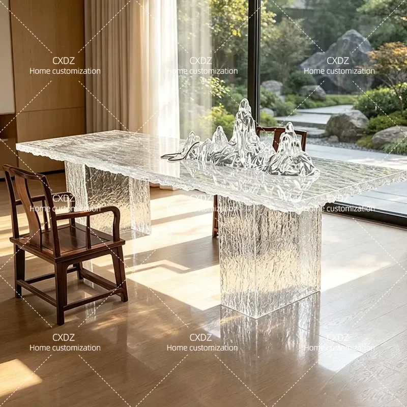Transparent Ice Pattern Resin Tea Table Light Luxury Modern Office Living Room Large Water Ripple Kung Fu Tea Table Household