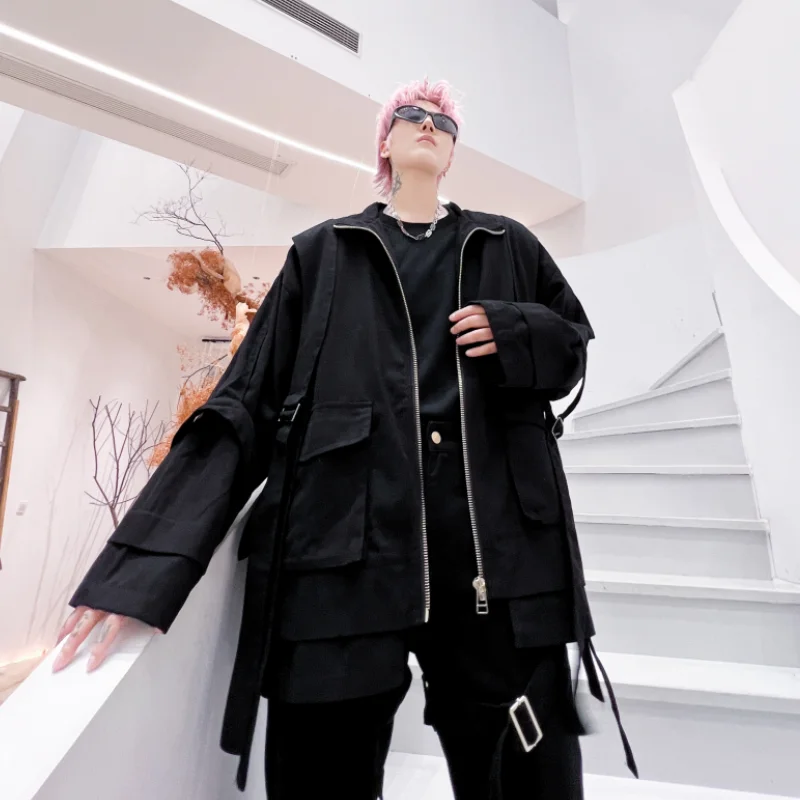 

Мужская байкерская куртка k Sle Cool: Оригинальный дизайн, плотная уличная модная верхняя одежда с поясом, длинными рукавами, на молнии, из хлопка