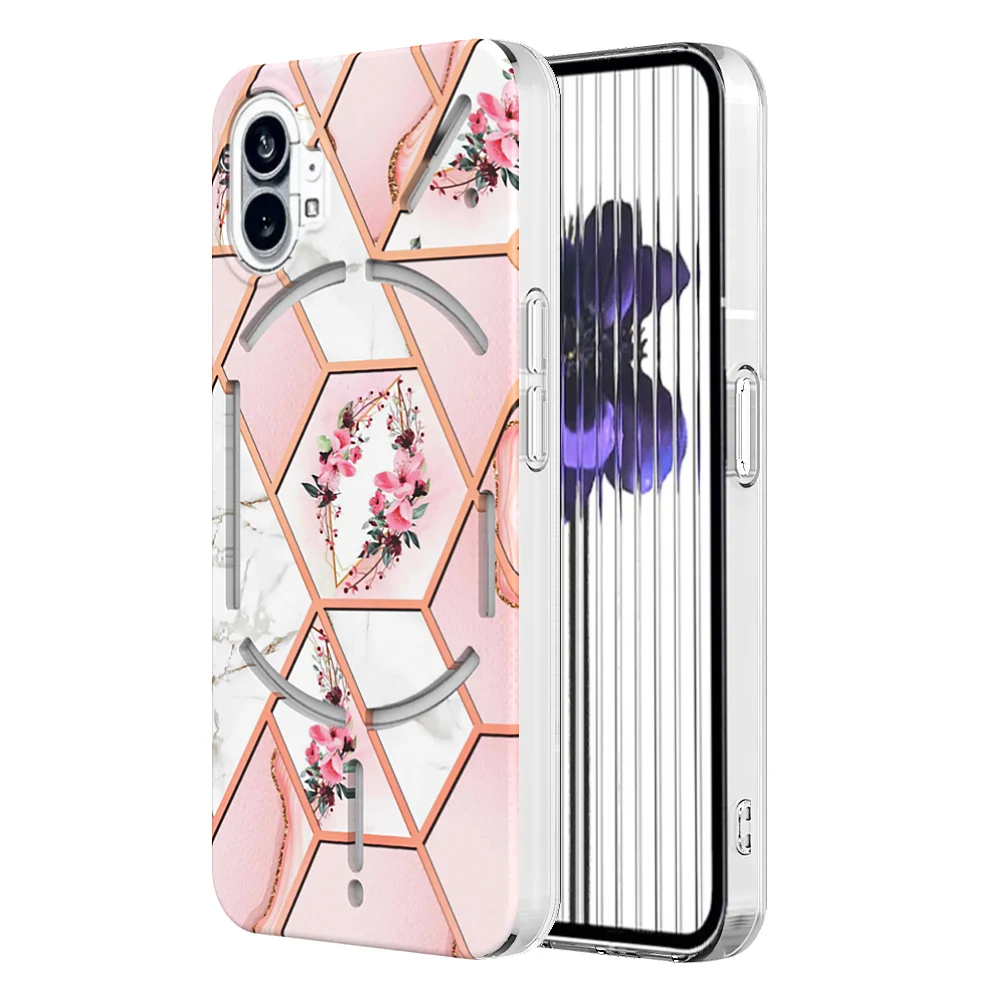 

Full Protection Rugged Geometric IMD Floral Marble Case for Nothing Phone 1 Shockproof Heavy Duty Defender Fundas Capa Cover